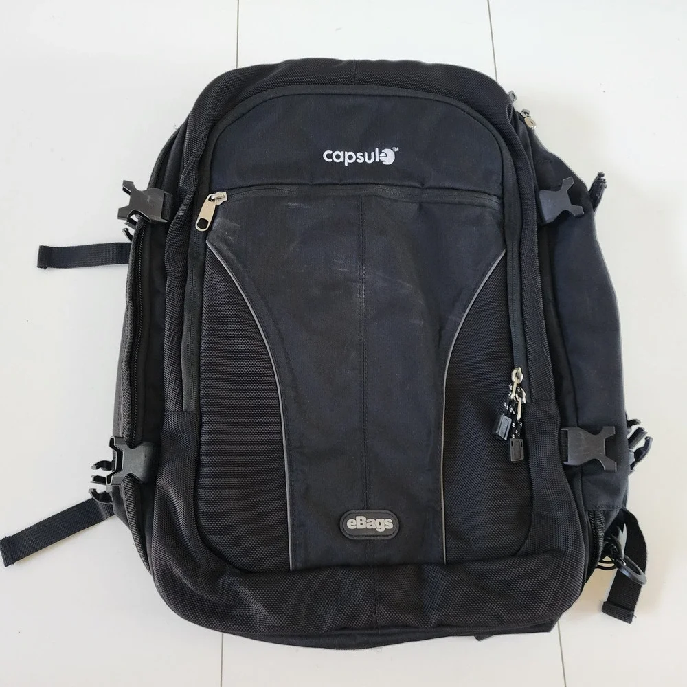 eBags Black Nylon Travel Backpack Laptop Bag with Orange Lining (Logo)